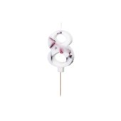 Birthday Candle Number '8', White with Flower Petals, 8 cm