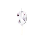 Birthday Candle Number '9', White with Flower Petals, 8 cm