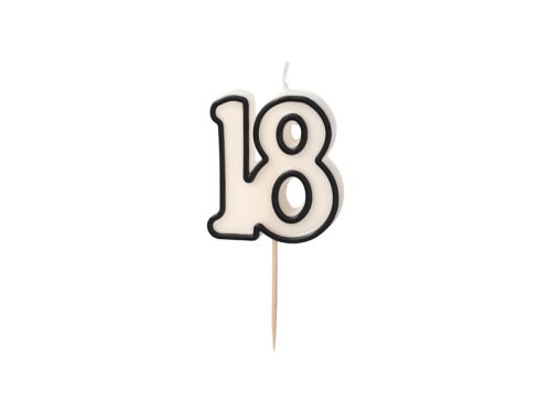 Birthday candle number 18, 5.5cm, black and white Birthday candle number 18, 5.5cm, black and white