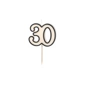 Birthday candle number 30, 5.5cm, black and white