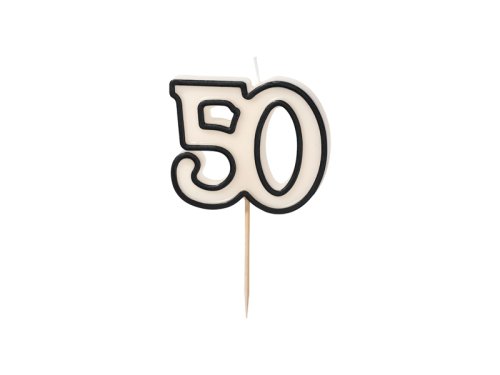 Birthday candle number 50, 5.5cm, black and white