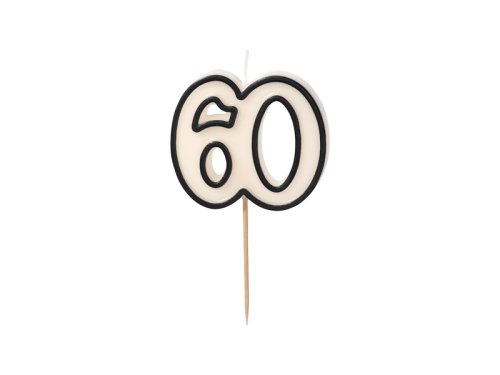 Birthday candle number 60, 5.5cm, black and white