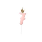 Birthday candle Number 7, light pink, 9.5cm