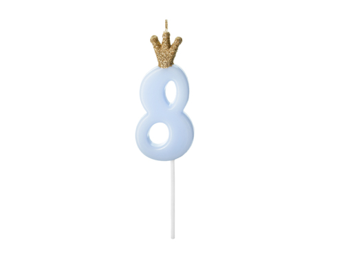 Birthday candle Number 8, light blue, 9.5cm