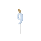 Birthday candle Number 9, light blue, 9.5cm