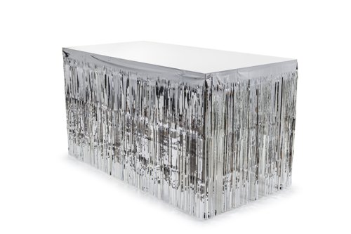 Fringe table skirt, silver, 300x80cm Fringe table skirt, silver, 300x80cm