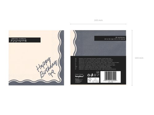 Napkins Happy Birthday Bow, 33x33 cm, beige-black (1 pkt / 12 pc.) Napkins Happy Birthday Bow, 33x33 cm, beige-black (1 pkt / 12 pc.)