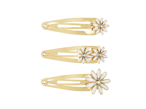 Hair clips Daisy, 5x1.5-2 cm, gold (1 pkt / 3 pc.) Hair clips Daisy, 5x1.5-2 cm, gold (1 pkt / 3 pc.)