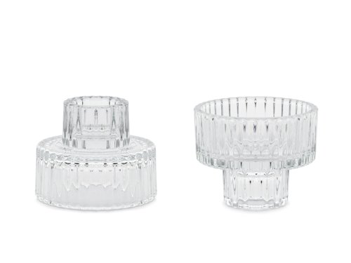 Glass candle holder with 2-in-1 edge, 6.5x5.5cm (1 pkt / 4 pc.) Glass candle holder with 2-in-1 edge, 6.5x5.5cm (1 pkt / 4 pc.)