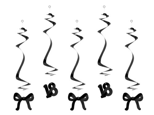 Birthday swirls for the 18th birthday with bows, black, 50 cm (1 pkt / 5 pc.) Birthday swirls for the 18th birthday with bows, black, 50 cm (1 pkt / 5 pc.)