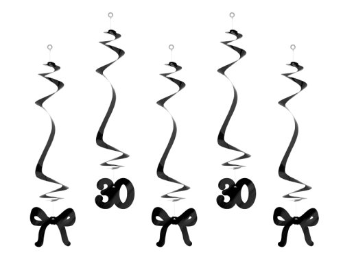 Birthday swirls for the 30th birthday with bows, black, 50 cm (1 pkt / 5 pc.) Birthday swirls for the 30th birthday with bows, black, 50 cm (1 pkt / 5 pc.)