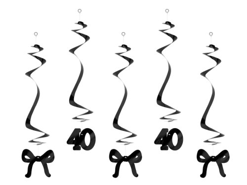 Birthday swirls for the 40th birthday with bows, black, 50 cm (1 pkt / 5 pc.) Birthday swirls for the 40th birthday with bows, black, 50 cm (1 pkt / 5 pc.)