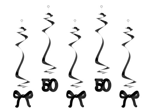 Birthday swirls for the 50th birthday with bows, black, 50 cm (1 pkt / 5 pc.) Birthday swirls for the 50th birthday with bows, black, 50 cm (1 pkt / 5 pc.)