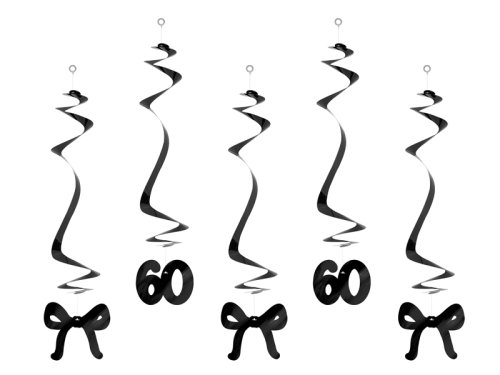 Birthday swirls for the 60th birthday with bows, black, 50 cm (1 pkt / 5 pc.) Birthday swirls for the 60th birthday with bows, black, 50 cm (1 pkt / 5 pc.)