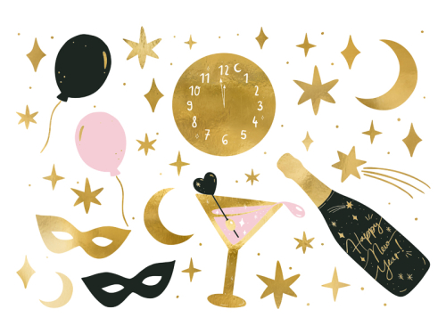 Temporary tattoos New Year's Eve, mix (1 pkt / 10 pc.) Temporary tattoos New Year's Eve, mix (1 pkt / 10 pc.)