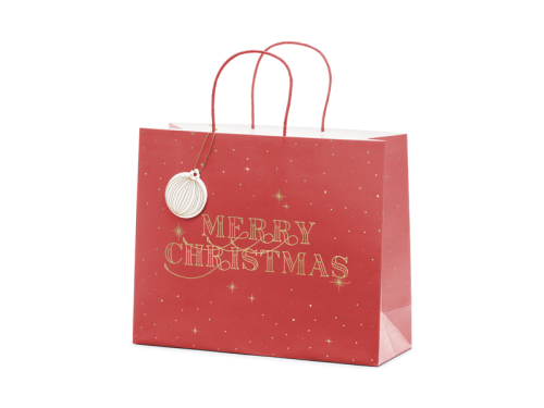 Gift bag Merry Christmas, deep red, 32.5x26.5x11.5cm