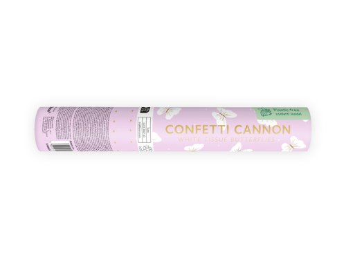 Confetti cannon with butterflies, white, 20cm Confetti cannon with butterflies, white, 20cm