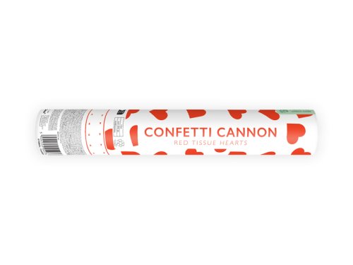 Confetti cannon with hearts, red, 28cm Confetti cannon with hearts, red, 28cm