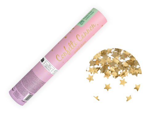 Confetti cannon with stars, gold, 20cm