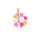 Balloon set First Birthday, pink (1 pkt / 9 pc.)