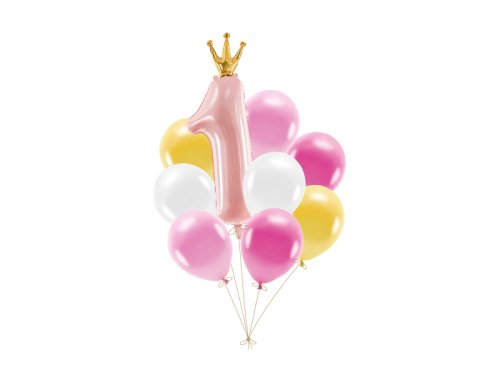 Balloon set First Birthday, pink (1 pkt / 9 pc.) Balloon set First Birthday, pink (1 pkt / 9 pc.)