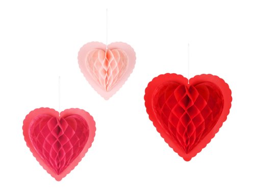 Paper honeycomb decorations Hearts, mix, 20-30 cm (1 pkt / 3 pc.) Paper honeycomb decorations Hearts, mix, 20-30 cm (1 pkt / 3 pc.)