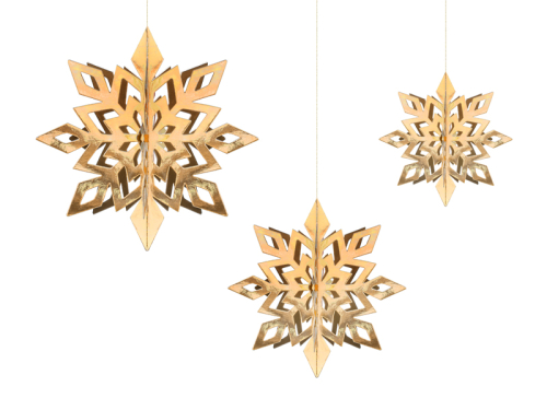 Hanging decoration Snowflakes, gold, 15-25cm (1 pkt / 6 pc.) Hanging decoration Snowflakes, gold, 15-25cm (1 pkt / 6 pc.)