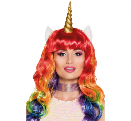Wig Unicorn Rainbow, with a corner and ears