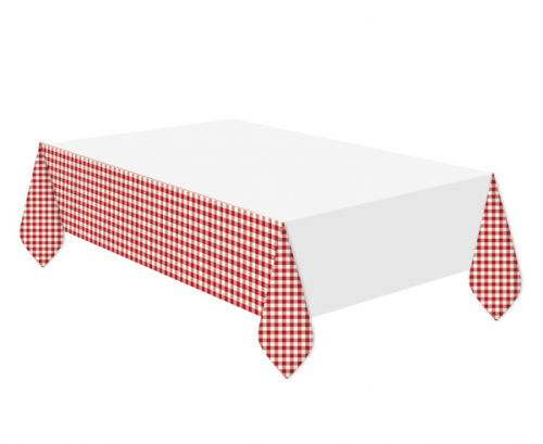Plastic table cover Red gingham, 137x213 cm