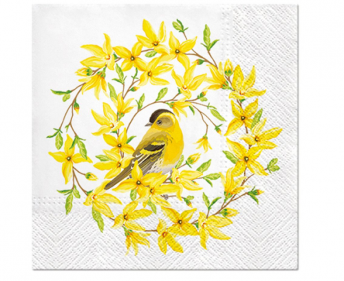 Paper napkins PAW Forsythia & Bird Design, 33 x 33 cm / 20 pcs.