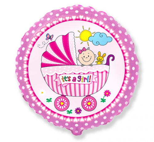 Folija balons 18" FX meiteņu ratiņi, rozā, iepakoti