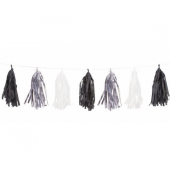 Tinsel garland (black, silver, white), 274 cm