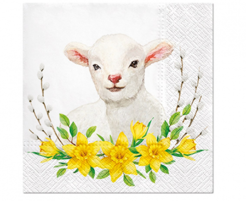 Paper napkins PAW, Lamb with Wreath, 33 x 33 cm / 20 pcs.