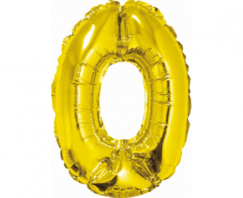 Folija balons "Cipars 0" , zelts, 35 cm Folija balons "Cipars 0" , zelts, 35 cm