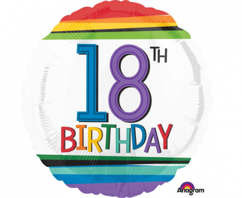 Standarta "Rainbow Birthday 18" folijas balons, S40, iepakots, 43 cm