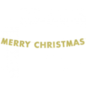 Merry Christmas banner, gold glitter, 274 cm