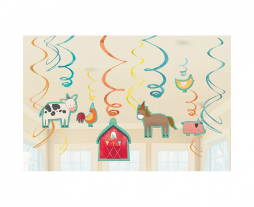 12 Swirl Decorations Barnyard Birthday Foil / Paper 61 cm