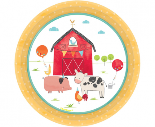 8 Plates Barnyard Birthday Paper Round 17.7 cm