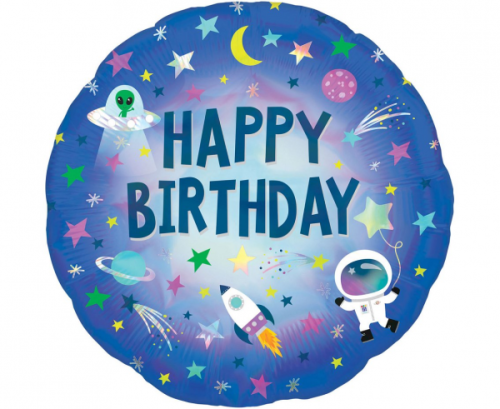 Standard Holographicgraphic Happy Birthday Outer Space Foil Balloon S55 packaged Standard Holographicgraphic Happy Birthday Outer Space Foil Balloon S55 packaged