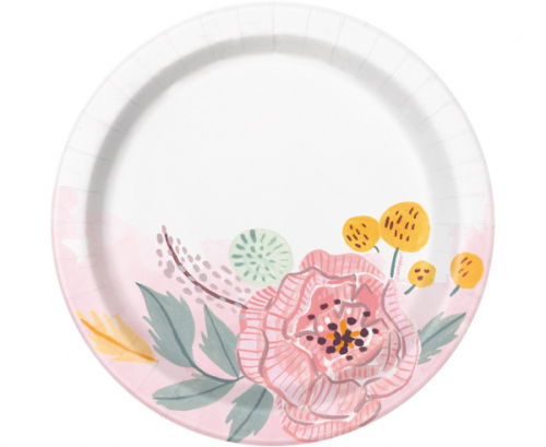 Paper plates Mr&Mrs, with flowers, 18 cm, 8 pcs