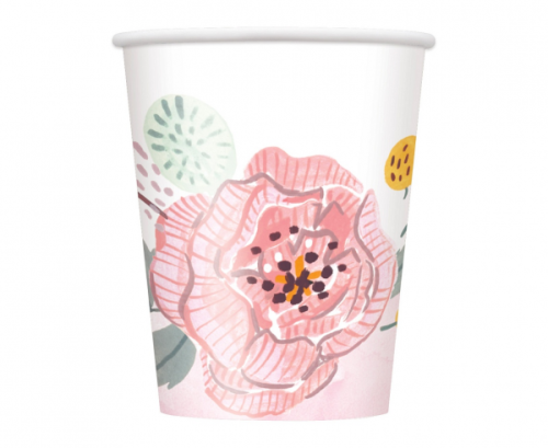 Paper cups Mr&Mrs, with flowers, 266 ml, 8 pcs