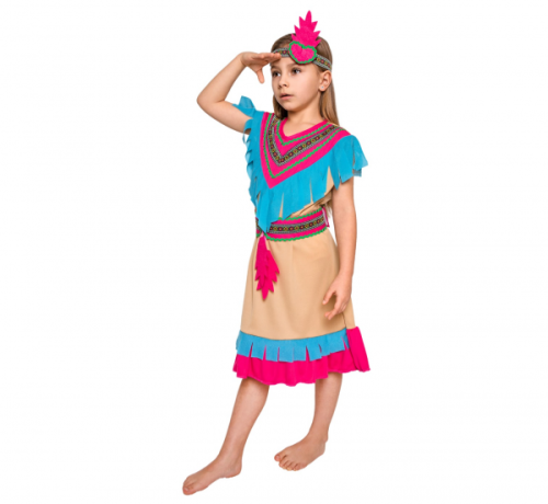 Pink Feather Indian Girl role-play set  (dress, belt, headband), size 110/120
