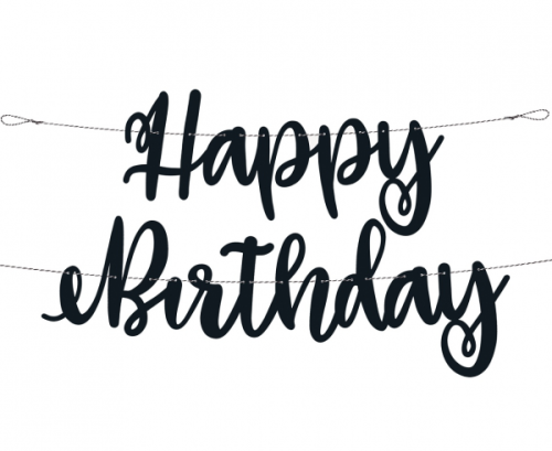 Banner Happy Birthday, black, 213 cm