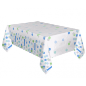 Plastic table cover  First Birthday, blue dots, size 137x213 cm