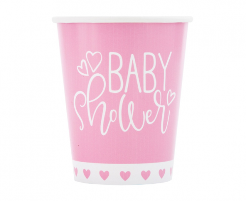 Paper cups Pink Heart Baby Shower, 8 pcs.
