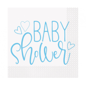 Paper napkins Baby Shower, blue hearts, 16 pcs