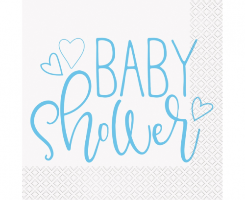 Paper napkins Baby Shower, blue hearts, 16 pcs