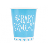 Paper cups Baby Shower blue hearts, 266 ml, 8 pcs