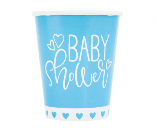 Paper cups Baby Shower blue hearts, 266 ml, 8 pcs