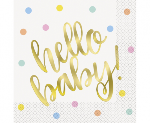 Paper napkins Hello Baby, gold, size 33x33 cm, 16 pcs
